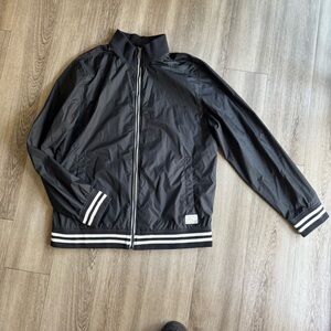 Adam Levine Mens Bomber Jacket Black with White Size L Full Zip w/Pockets